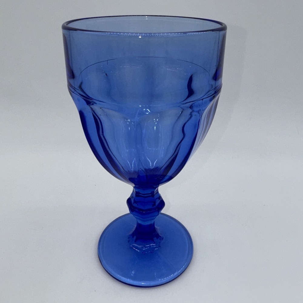 Water Goblet 7" Tall Glass PedestalVintage Libbey Duratuff Gibraltar Cobalt Blue